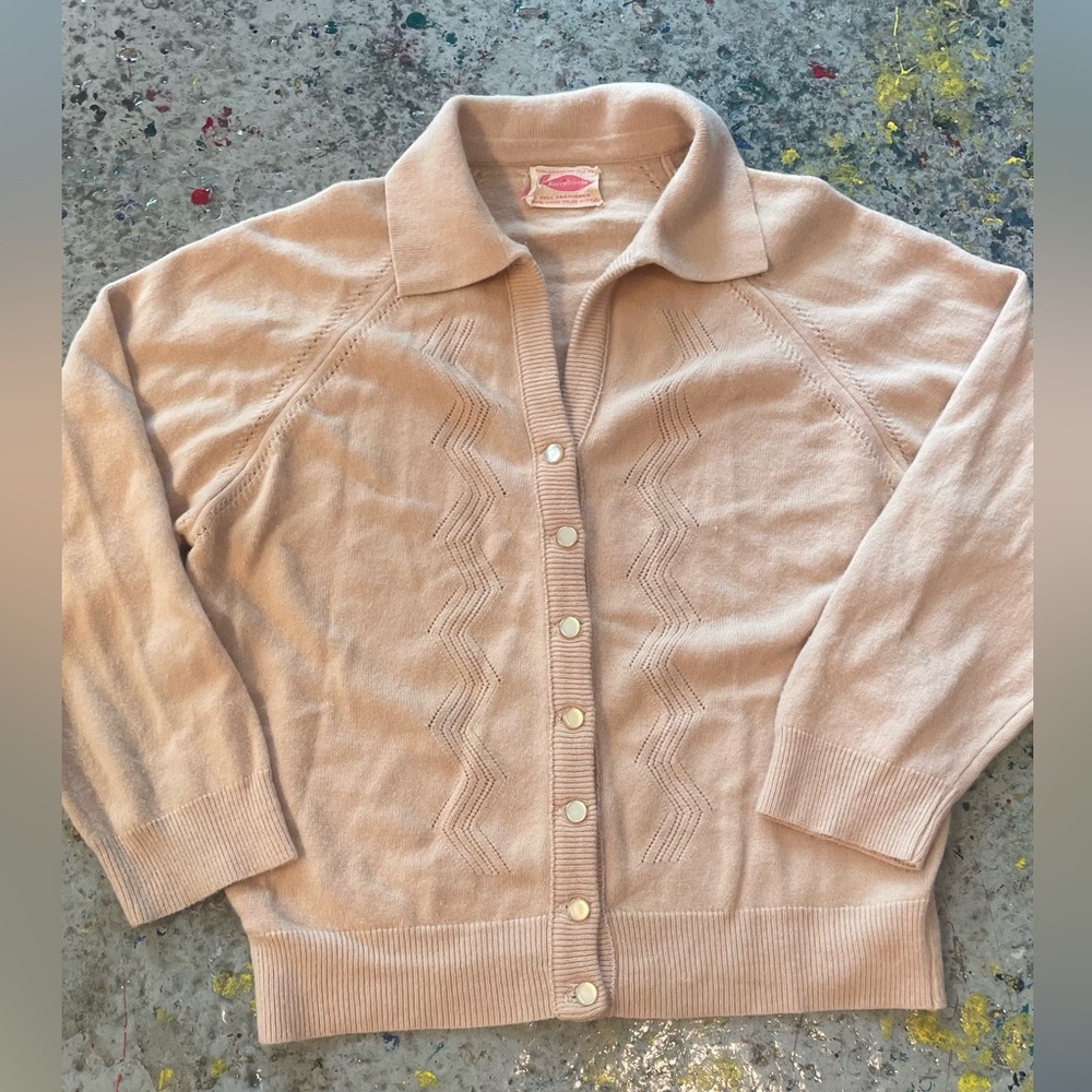 Vintage 1950s Kerrybrooke Beige Knit Cardigan Button Sweater
